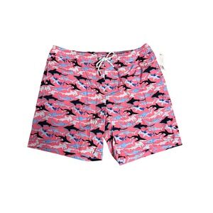 Member's Mark Mens Resort Swim Trunk Pink Shark Print Board Shorts Large NWT
